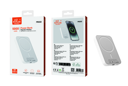 Ellietech PB322 PowerBank 5000mAh con Magnetic Wireless Blanco