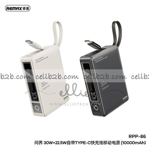 REMAX RPP-86 PowerBank 10000mAh con Cable Tipo C Carga Rápida 30W + 22,5W USB