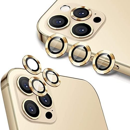 Set 3 Piezas Cristal Cámara + Marco para iPhone 12 Pro Dorado