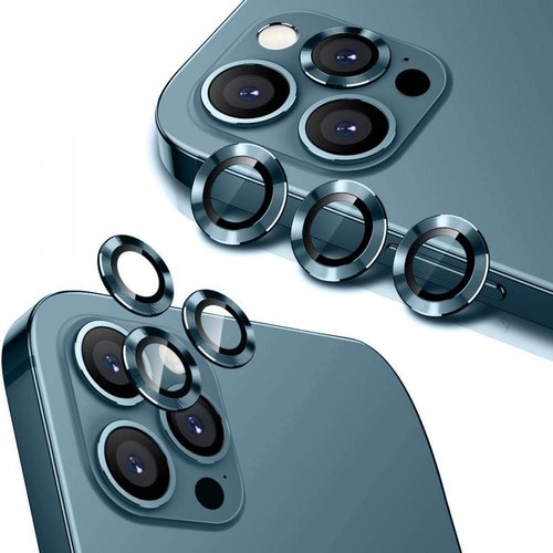 Set 3 Piezas Cristal Cámara + Marco para iPhone 12 Pro Max Azul