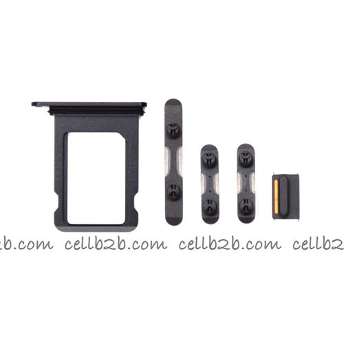 Set 4 Piezas Porta-SIM + Teclado de Volumen, Encendido y Botón Vibración para iPhone 13 Mini Negro