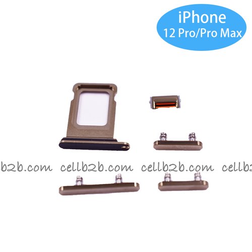 Set 4 Piezas Porta-SIM  + Teclado de Volumen, Encendido y Boton Vibración para iPhone 12 Pro 6.1 / 12 Pro Max 6.7 Dorado