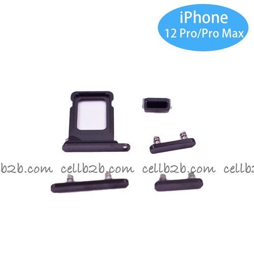Set 4 Piezas Porta-SIM  + Teclado de Volumen, Encendido y Boton Vibración para iPhone 12 Pro 6.1 / 12 Pro Max 6.7 Negro