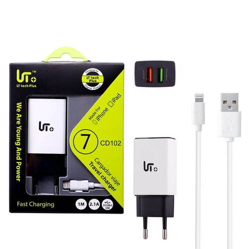 Ellietech CD102 Cargador para iPhone y iPad, 1M, 2.1A, 2 USB