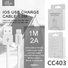 Ellietech CC403 Cable de Dato para iPhone iOS Lightning 1M 2A - 1